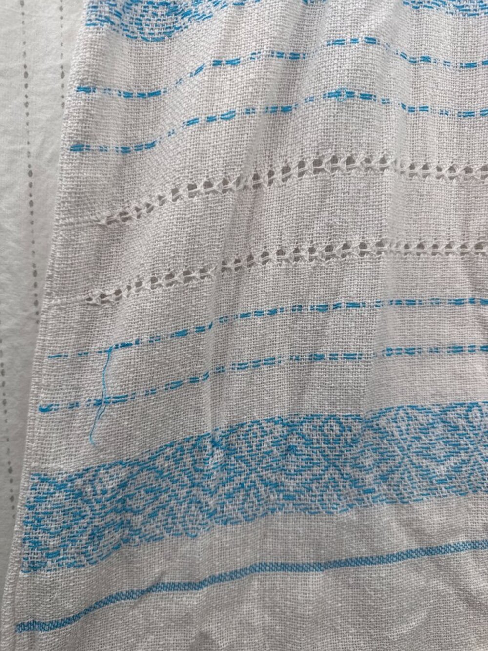 Nativa Womens Top Sz L White Turquoise Embroidered Boho Peasant Handmade Oaxacan - Picture 3 of 11